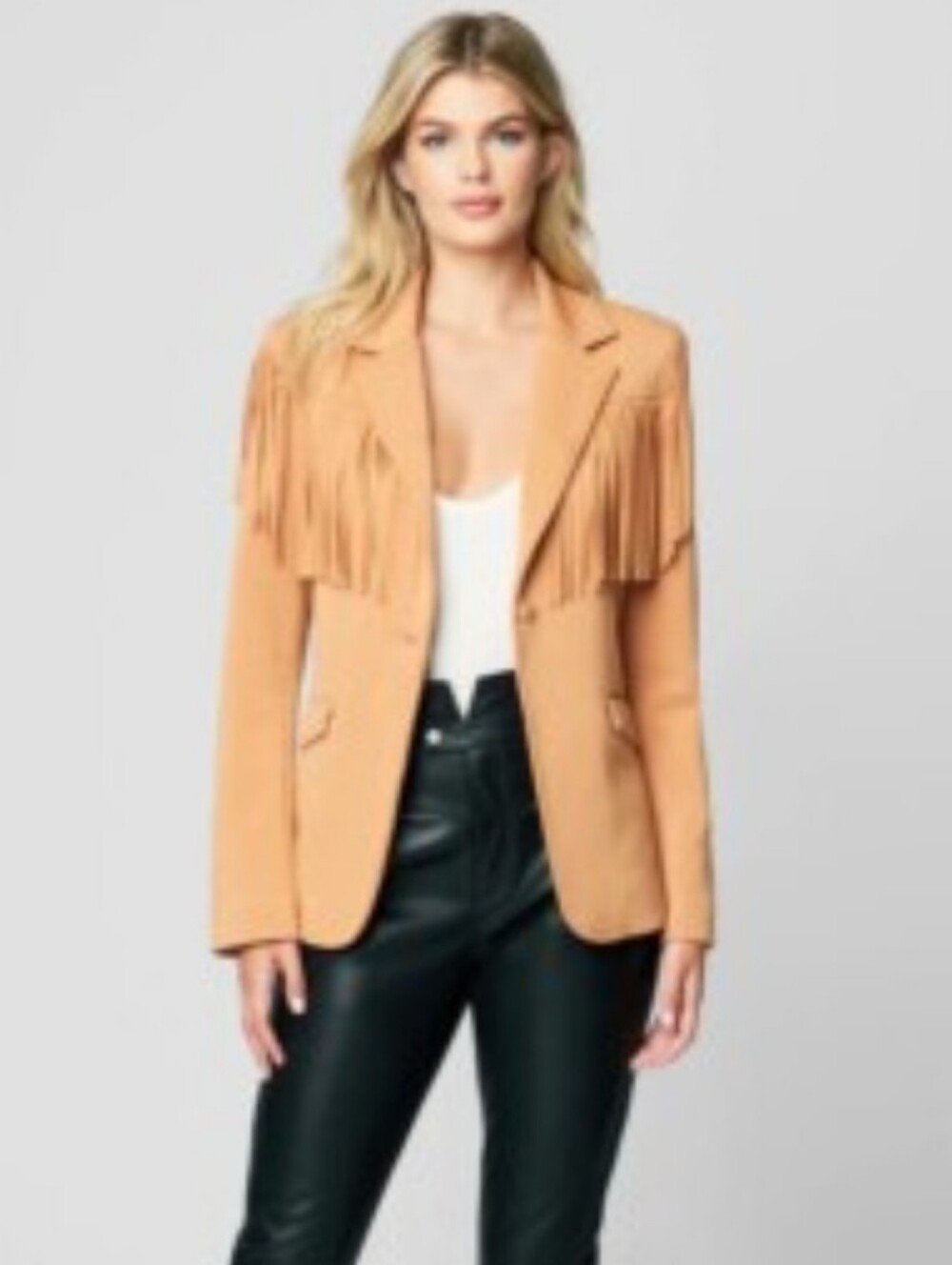 BlazerNYC Tan Fringe Fitted Blazer Jacket XS Western Cowgirl Rodeo Ranchwear